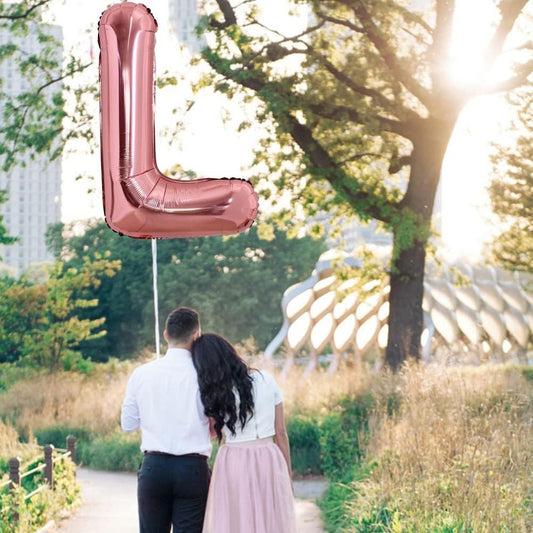 Balon Folie Metalizata Litera L, 80 cm, Umflati cu Heliu sau Aer, Ambalaj Individual, Pai inclus, Rose Gold