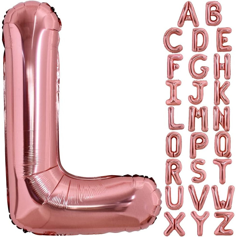Balon Folie Metalizata Litera L, 80 cm, Umflati cu Heliu sau Aer, Ambalaj Individual, Pai inclus, Rose Gold