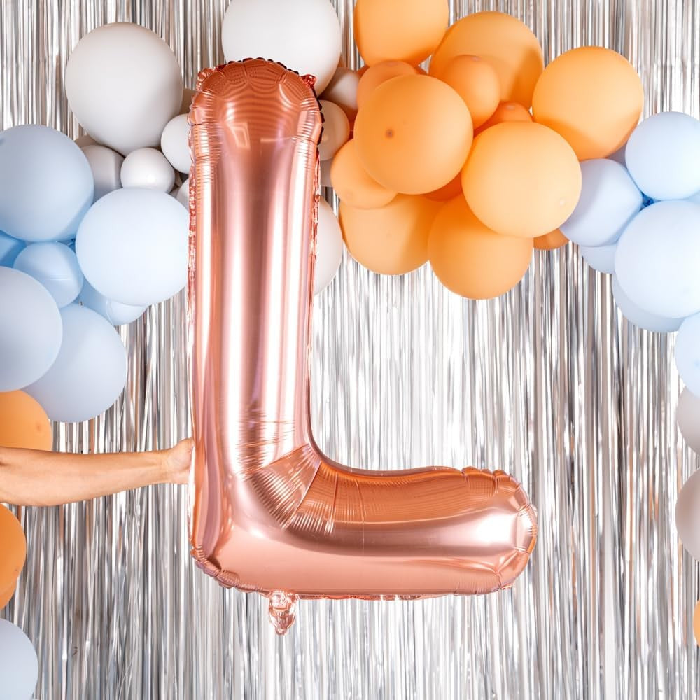 Balon Folie Metalizata Litera L, 80 cm, Umflati cu Heliu sau Aer, Ambalaj Individual, Pai inclus, Rose Gold