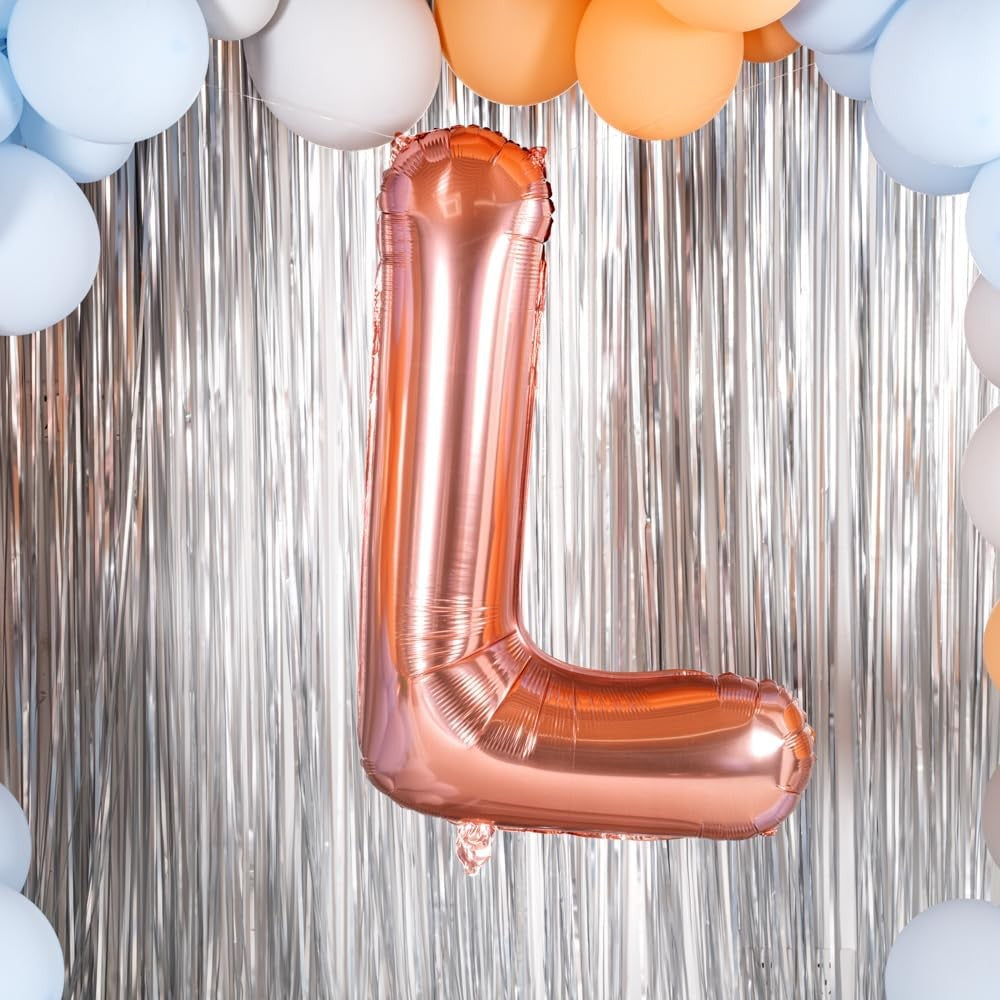 Balon Folie Metalizata Litera L, 80 cm, Umflati cu Heliu sau Aer, Ambalaj Individual, Pai inclus, Rose Gold