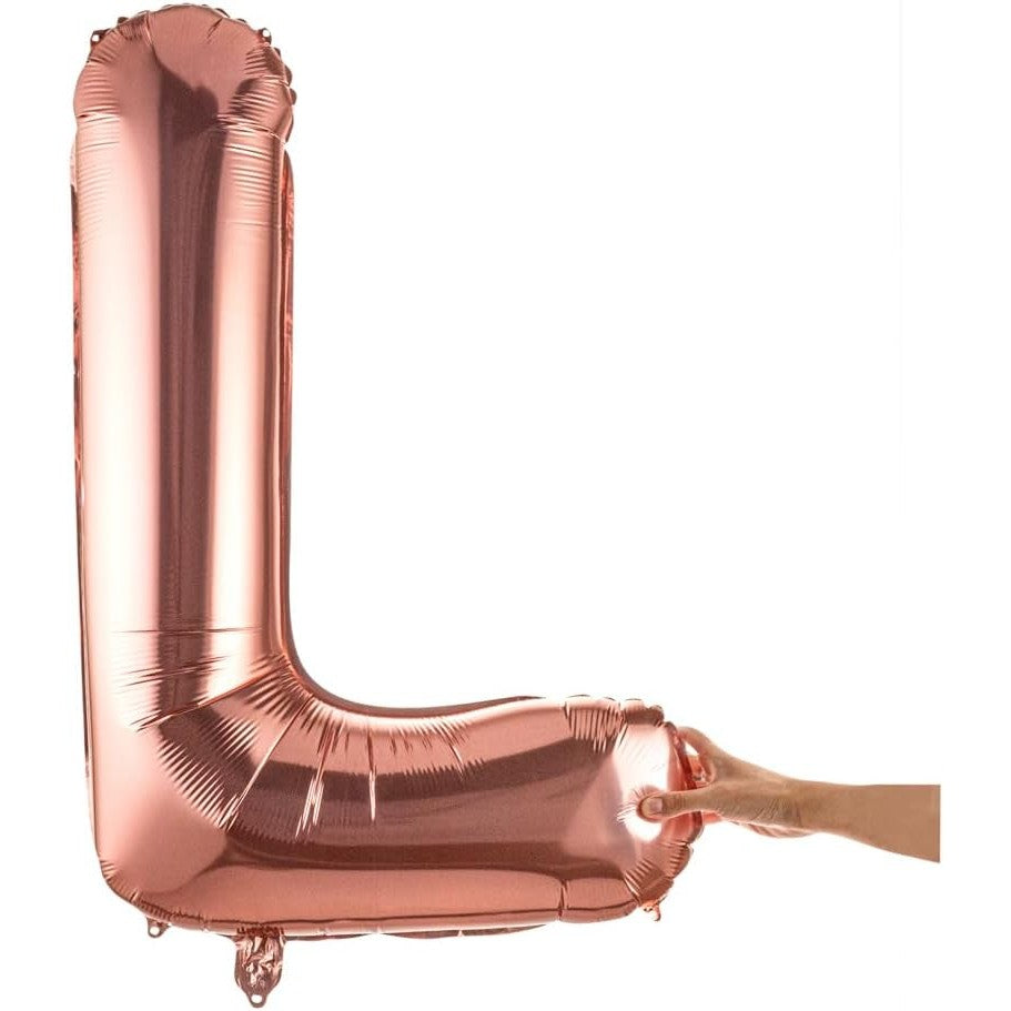 Balon Folie Metalizata Litera L, 80 cm, Umflati cu Heliu sau Aer, Ambalaj Individual, Pai inclus, Rose Gold