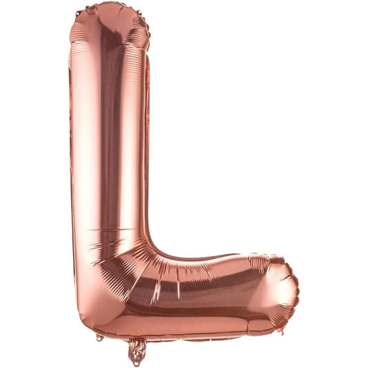Balon Folie Metalizata Litera L, 80 cm, Umflati cu Heliu sau Aer, Ambalaj Individual, Pai inclus, Rose Gold