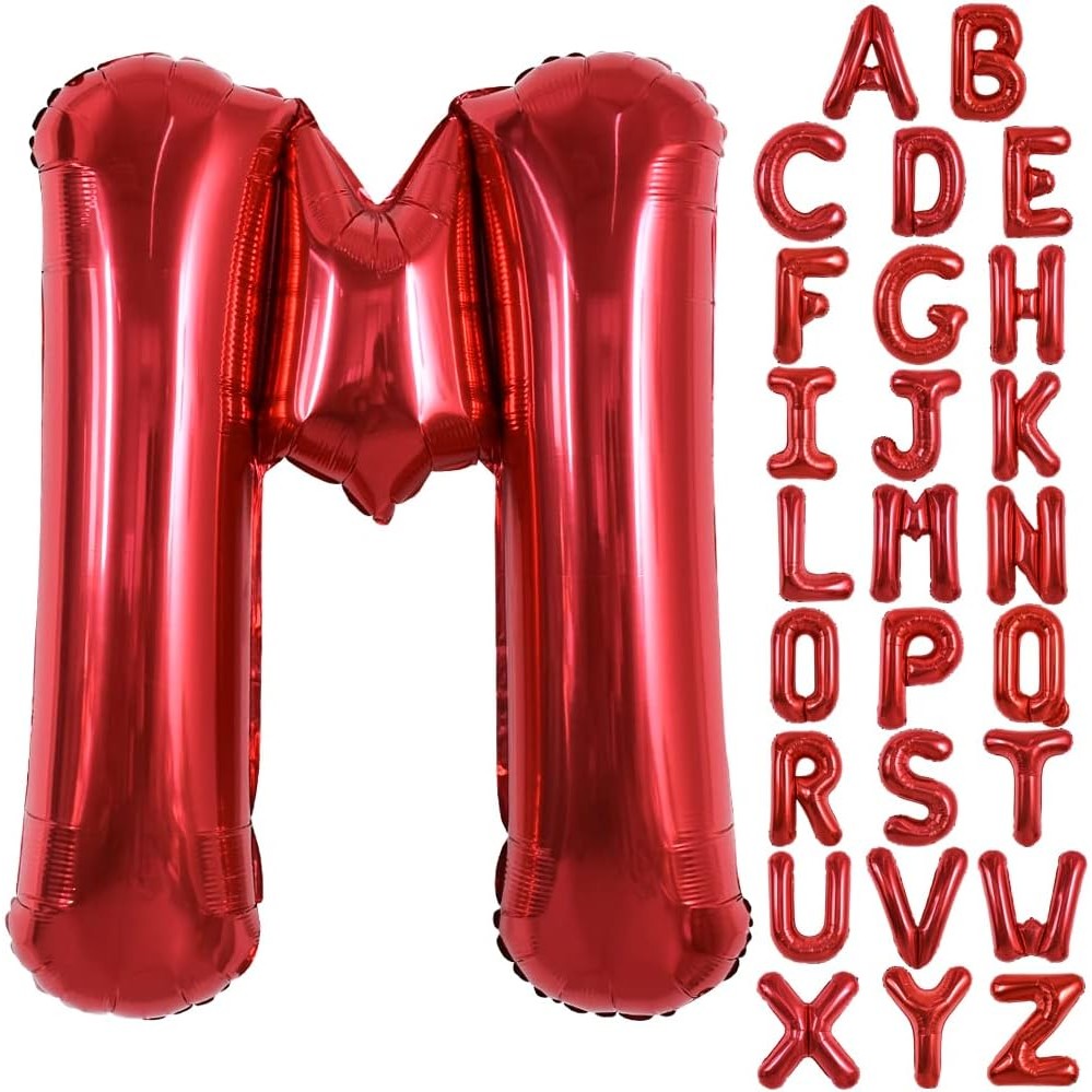 Balon Folie Metalizata Litera M, 40 cm, Umflati cu Heliu sau Aer, Ambalaj Individual, Pai inclus, Rosu