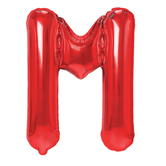 Balon Folie Metalizata Litera M, 40 cm, Umflati cu Heliu sau Aer, Ambalaj Individual, Pai inclus, Rosu