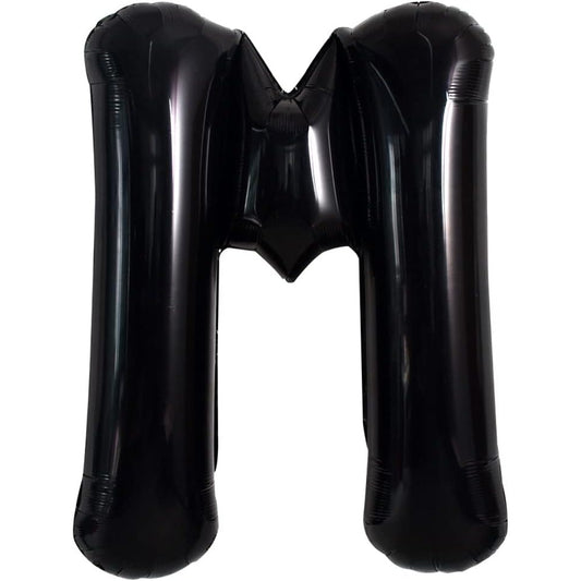 Balon Folie Metalizata Litera M, 40 cm, Umflati cu Heliu sau Aer, Ambalaj Individual, Pai inclus, Negru