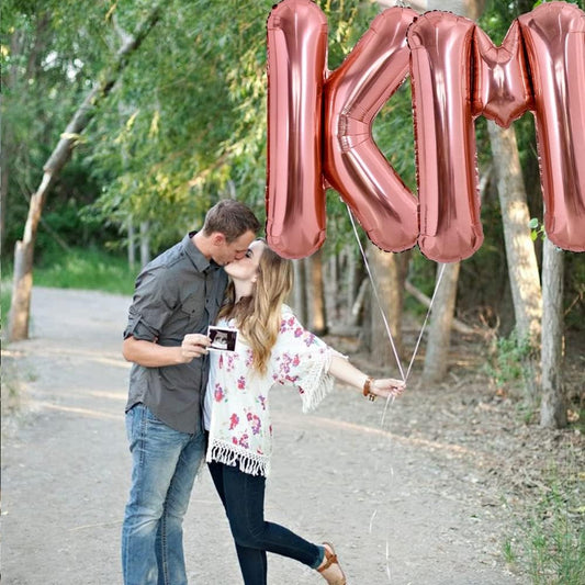 Balon Folie Metalizata Litera M, 80 cm, Umflati cu Heliu sau Aer, Ambalaj Individual, Pai inclus, Rose Gold