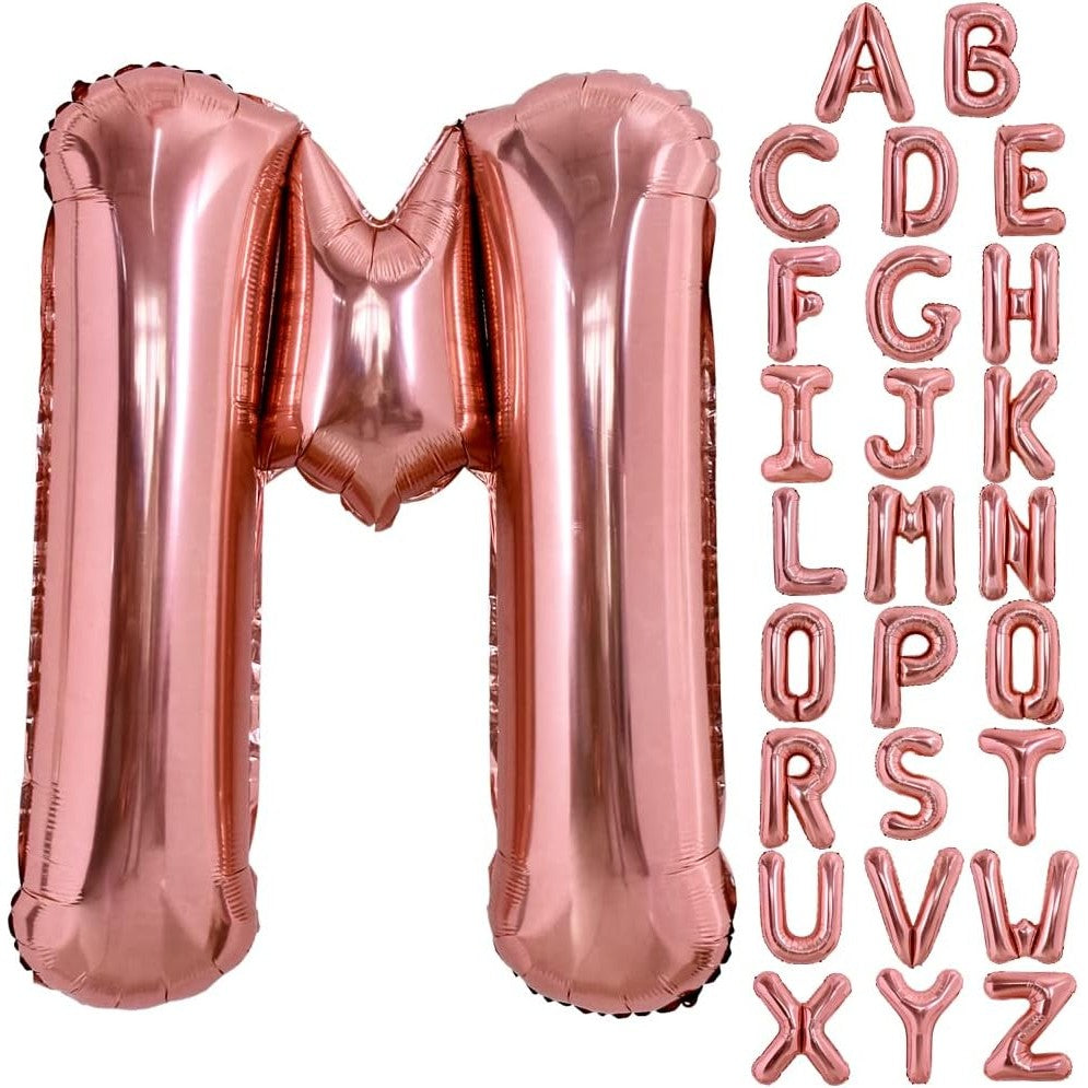 Balon Folie Metalizata Litera M, 80 cm, Umflati cu Heliu sau Aer, Ambalaj Individual, Pai inclus, Rose Gold