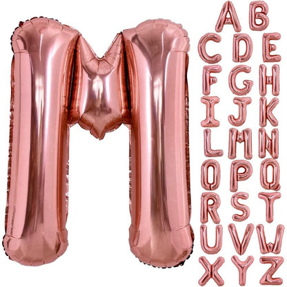 Balon Folie Metalizata Litera M, 80 cm, Umflati cu Heliu sau Aer, Ambalaj Individual, Pai inclus, Rose Gold