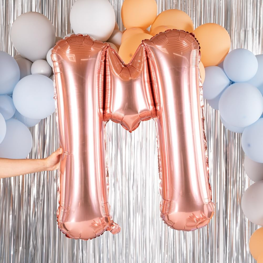 Balon Folie Metalizata Litera M, 80 cm, Umflati cu Heliu sau Aer, Ambalaj Individual, Pai inclus, Rose Gold