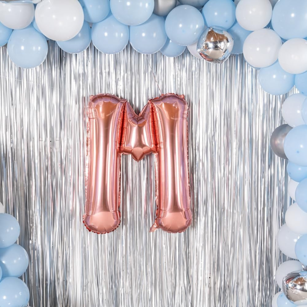Balon Folie Metalizata Litera M, 80 cm, Umflati cu Heliu sau Aer, Ambalaj Individual, Pai inclus, Rose Gold