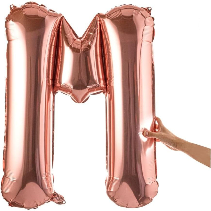 Balon Folie Metalizata Litera M, 80 cm, Umflati cu Heliu sau Aer, Ambalaj Individual, Pai inclus, Rose Gold