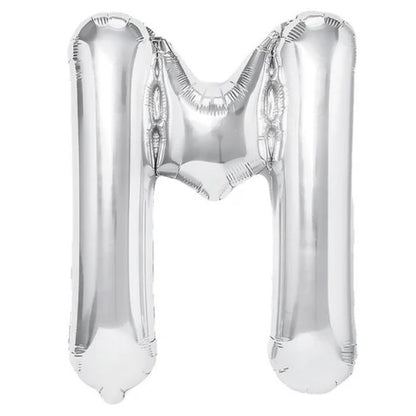 Balon Folie Metalizata Litera M, 80 cm, Umflati cu Heliu sau Aer, Ambalaj Individual, Pai inclus, Argintiu