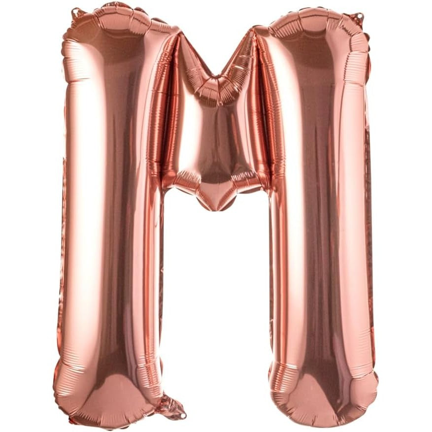 Balon Folie Metalizata Litera M, 80 cm, Umflati cu Heliu sau Aer, Ambalaj Individual, Pai inclus, Rose Gold