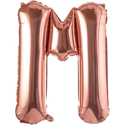 Balon Folie Metalizata Litera M, 80 cm, Umflati cu Heliu sau Aer, Ambalaj Individual, Pai inclus, Rose Gold