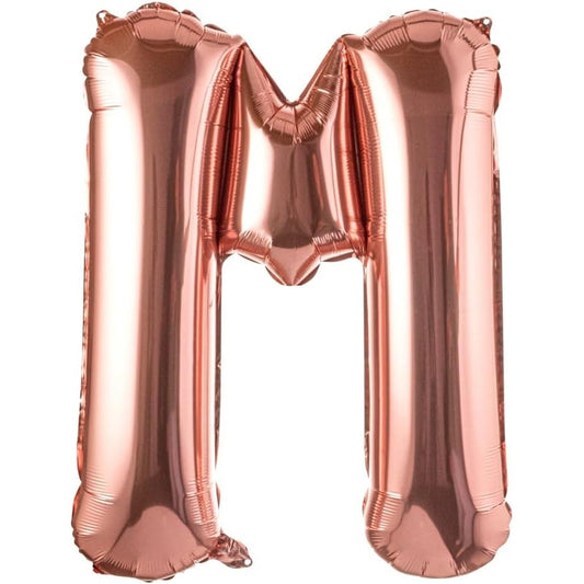 Balon Folie Metalizata Litera M, 80 cm, Umflati cu Heliu sau Aer, Ambalaj Individual, Pai inclus, Rose Gold