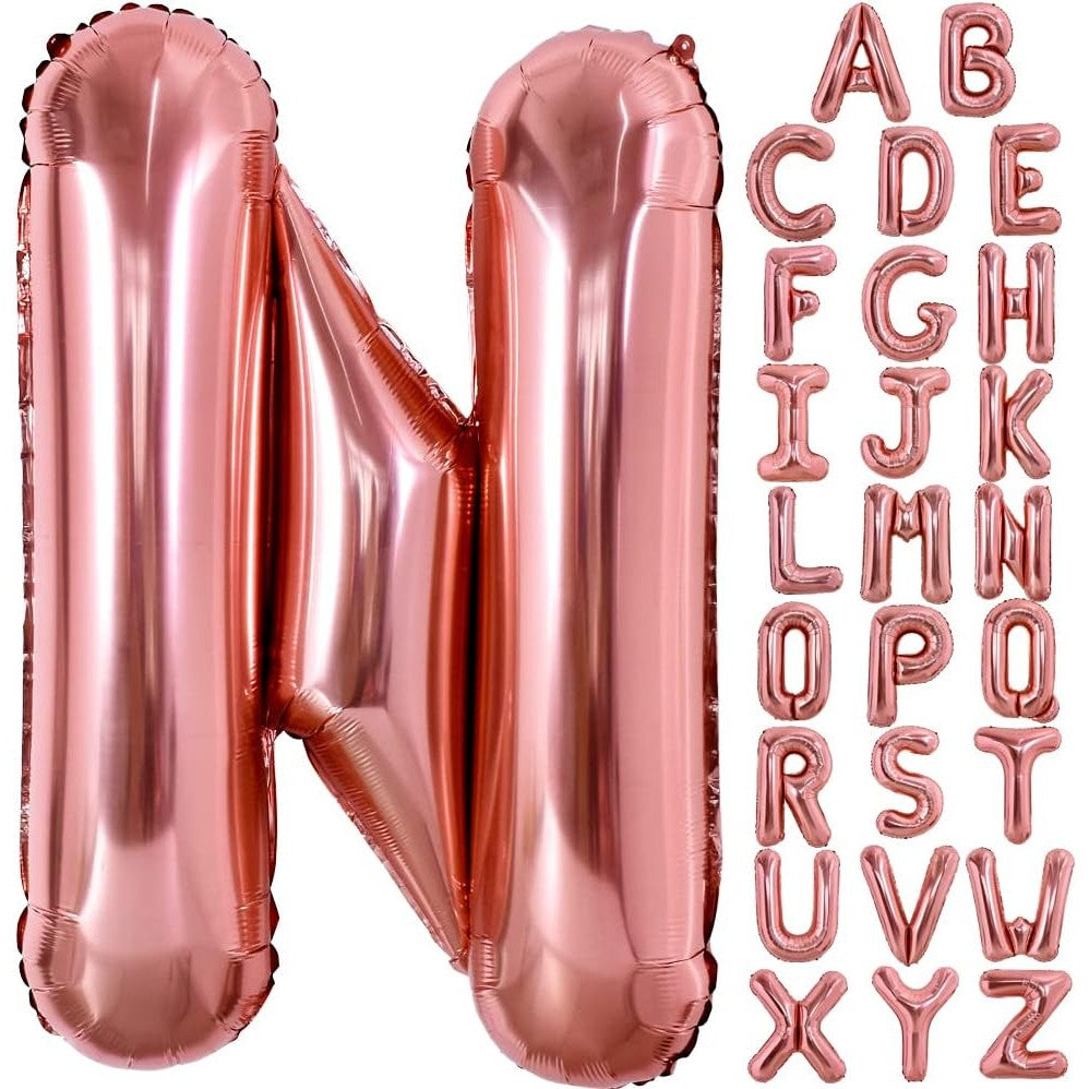 Balon Folie Metalizata Litera N, 100 cm, Umflati cu Heliu sau Aer, Ambalaj Individual, Pai inclus, Rose Gold