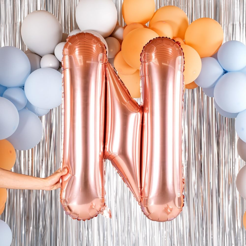 Balon Folie Metalizata Litera N, 100 cm, Umflati cu Heliu sau Aer, Ambalaj Individual, Pai inclus, Rose Gold