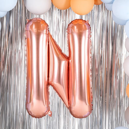 Balon Folie Metalizata Litera N, 100 cm, Umflati cu Heliu sau Aer, Ambalaj Individual, Pai inclus, Rose Gold