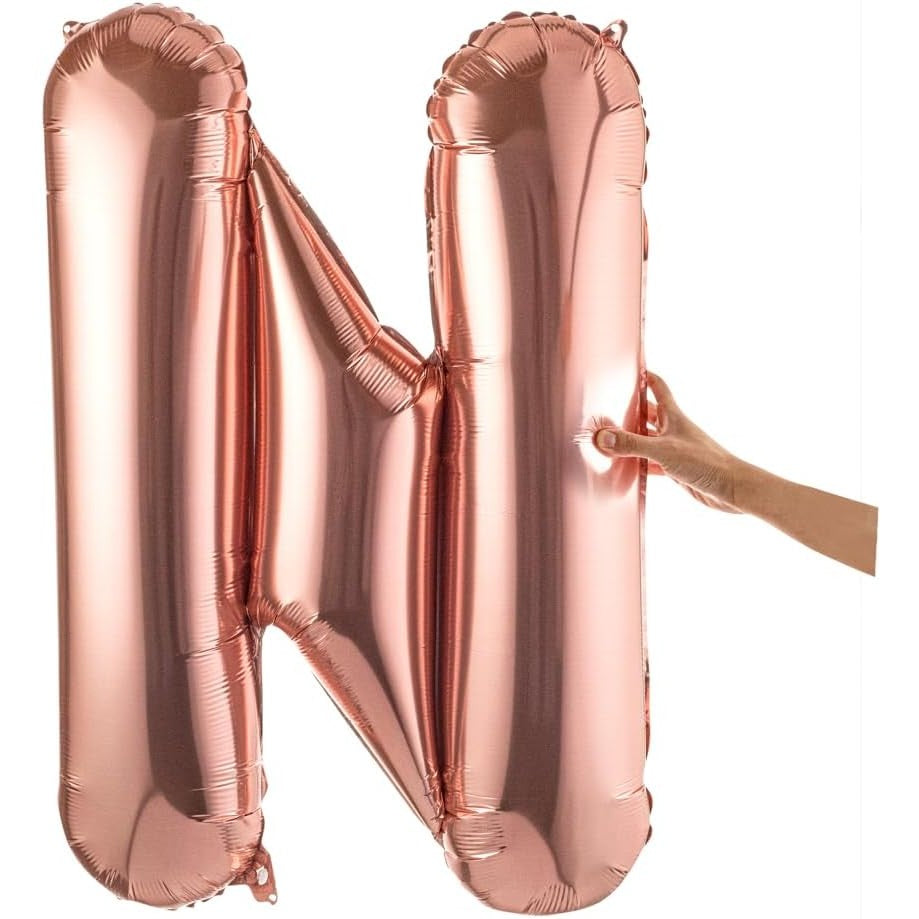 Balon Folie Metalizata Litera N, 100 cm, Umflati cu Heliu sau Aer, Ambalaj Individual, Pai inclus, Rose Gold