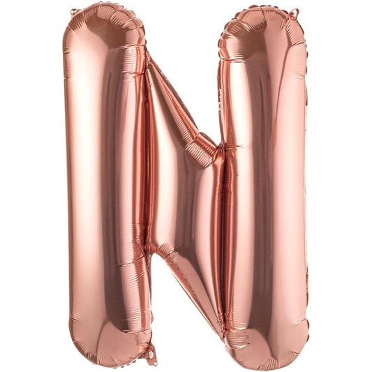 Balon Folie Metalizata Litera N, 100 cm, Umflati cu Heliu sau Aer, Ambalaj Individual, Pai inclus, Rose Gold
