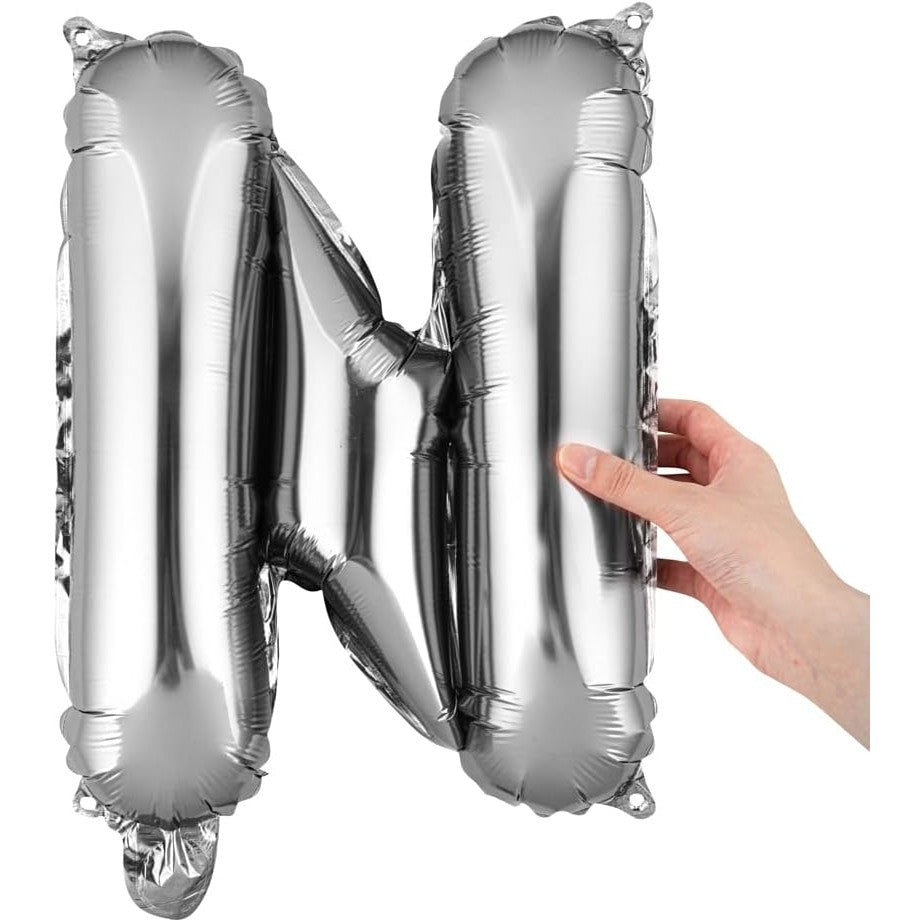 Balon Folie Metalizata Litera N, 40 cm, Umflati cu Heliu sau Aer, Ambalaj Individual, Pai inclus, Argintiu