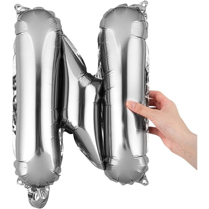 Balon Folie Metalizata Litera N, 40 cm, Umflati cu Heliu sau Aer, Ambalaj Individual, Pai inclus, Argintiu