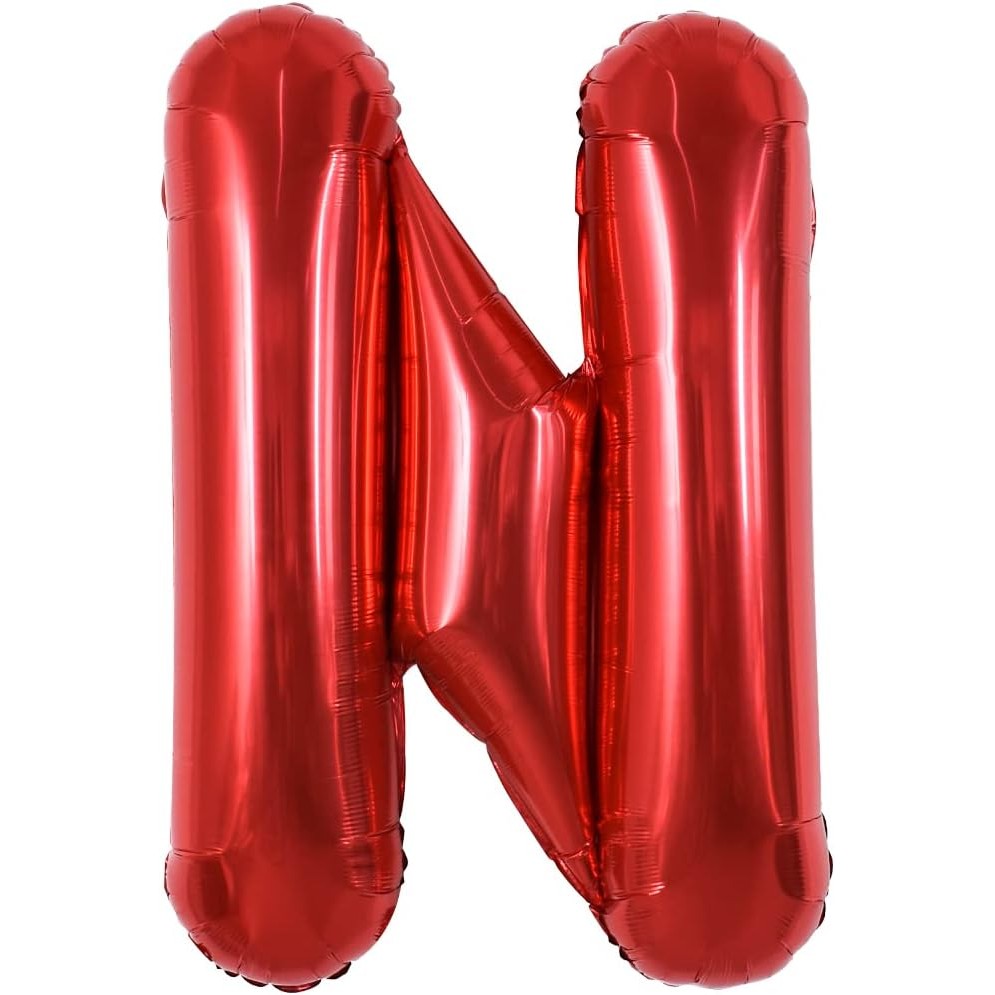 Balon Folie Metalizata Litera N, 40 cm, Umflati cu Heliu sau Aer, Ambalaj Individual, Pai inclus, Rosu