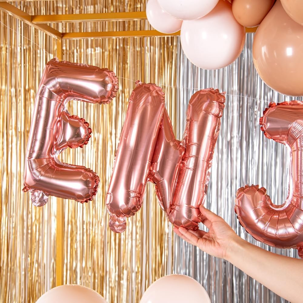 Balon Folie Metalizata Litera N, 40 cm, Umflati cu Heliu sau Aer, Ambalaj Individual, Pai inclus, Rose Gold