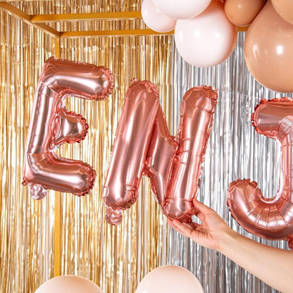 Balon Folie Metalizata Litera N, 40 cm, Umflati cu Heliu sau Aer, Ambalaj Individual, Pai inclus, Rose Gold