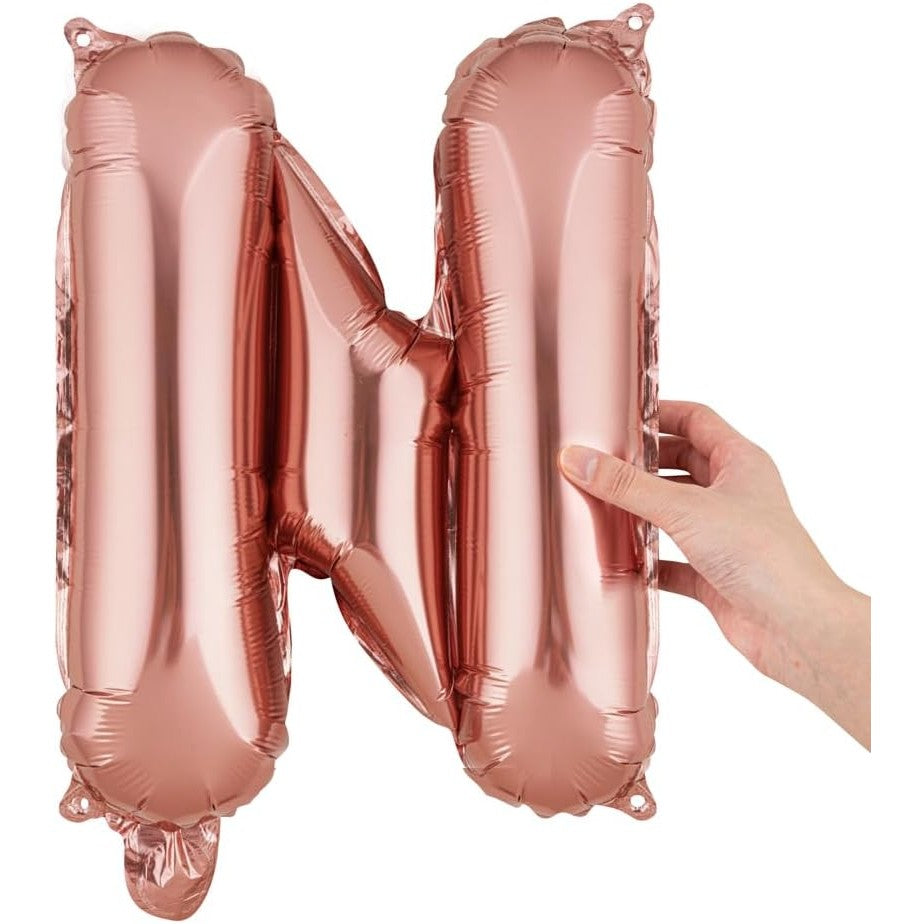 Balon Folie Metalizata Litera N, 40 cm, Umflati cu Heliu sau Aer, Ambalaj Individual, Pai inclus, Rose Gold