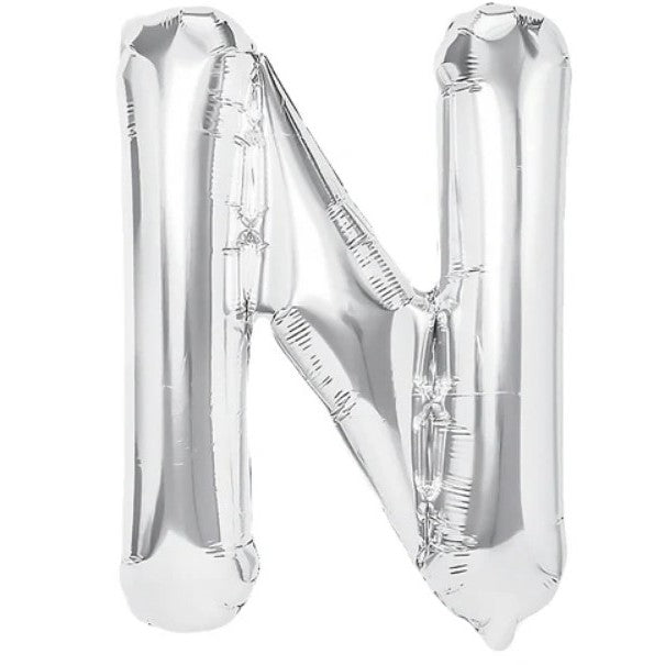 Balon Folie Metalizata Litera N, 40 cm, Umflati cu Heliu sau Aer, Ambalaj Individual, Pai inclus, Argintiu