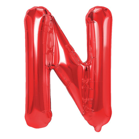 Balon Folie Metalizata Litera N, 40 cm, Umflati cu Heliu sau Aer, Ambalaj Individual, Pai inclus, Rosu
