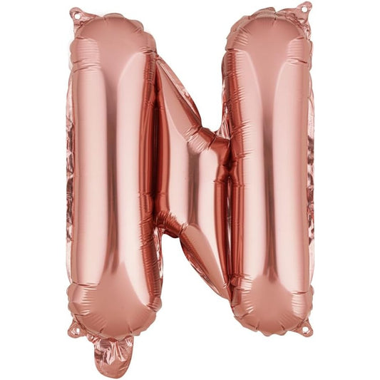 Balon Folie Metalizata Litera N, 40 cm, Umflati cu Heliu sau Aer, Ambalaj Individual, Pai inclus, Rose Gold