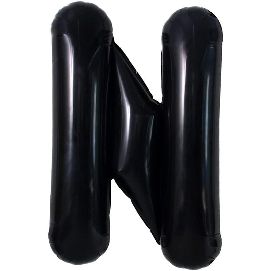 Balon Folie Metalizata Litera N, 40 cm, Umflati cu Heliu sau Aer, Ambalaj Individual, Pai inclus, Negru