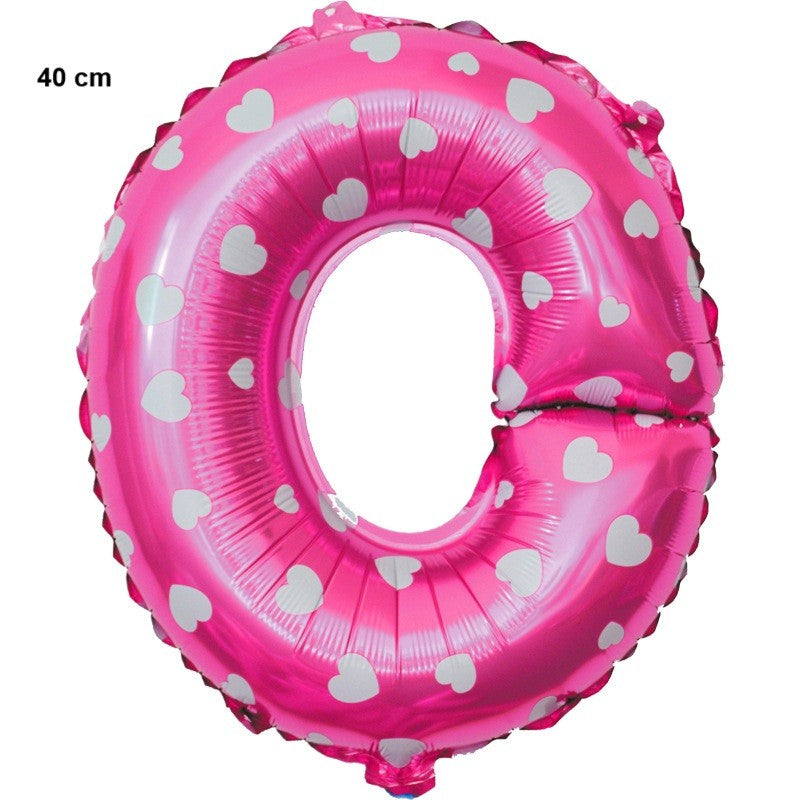 Balon Folie Metalizata Litera O, 40 cm, Cu Imprimeu Inimioare, Umflati cu Heliu sau Aer, Ambalaj Individual, Pai inclus, Roz