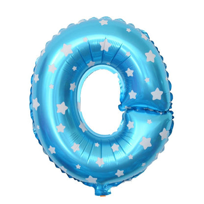 Balon Folie Metalizata Litera O, 40 cm, Cu Imprimeu Stelute, Umflati cu Heliu sau Aer, Ambalaj Individual, Pai inclus, Albastru
