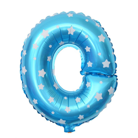 Balon Folie Metalizata Litera O, 40 cm, Cu Imprimeu Stelute, Umflati cu Heliu sau Aer, Ambalaj Individual, Pai inclus, Albastru