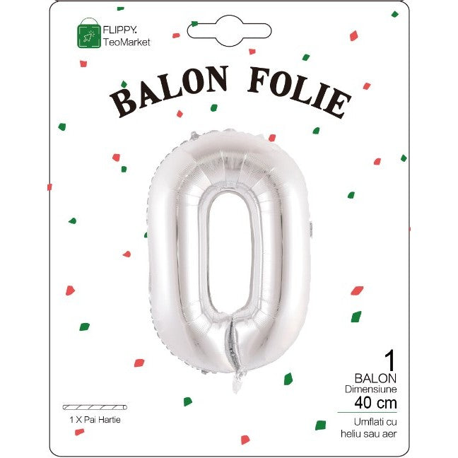 Balon Folie Metalizata Litera O, 40 cm, Umflati cu Heliu sau Aer, Ambalaj Individual, Pai inclus, Argintiu