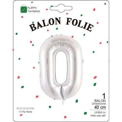 Balon Folie Metalizata Litera O, 40 cm, Umflati cu Heliu sau Aer, Ambalaj Individual, Pai inclus, Argintiu