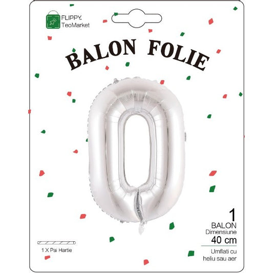 Balon Folie Metalizata Litera O, 40 cm, Umflati cu Heliu sau Aer, Ambalaj Individual, Pai inclus, Argintiu