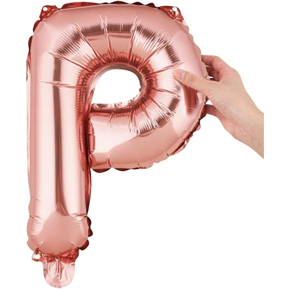 Balon Folie Metalizata Litera P, 40 cm, Umflati cu Heliu sau Aer, Ambalaj Individual, Pai inclus, Rose Gold