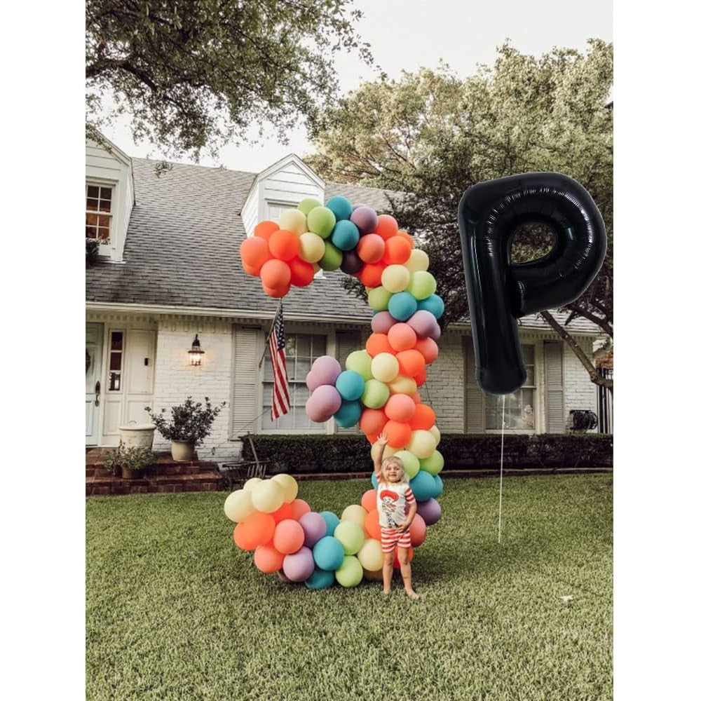 Balon Folie Metalizata Litera P, 40 cm, Umflati cu Heliu sau Aer, Ambalaj Individual, Pai inclus, Negru