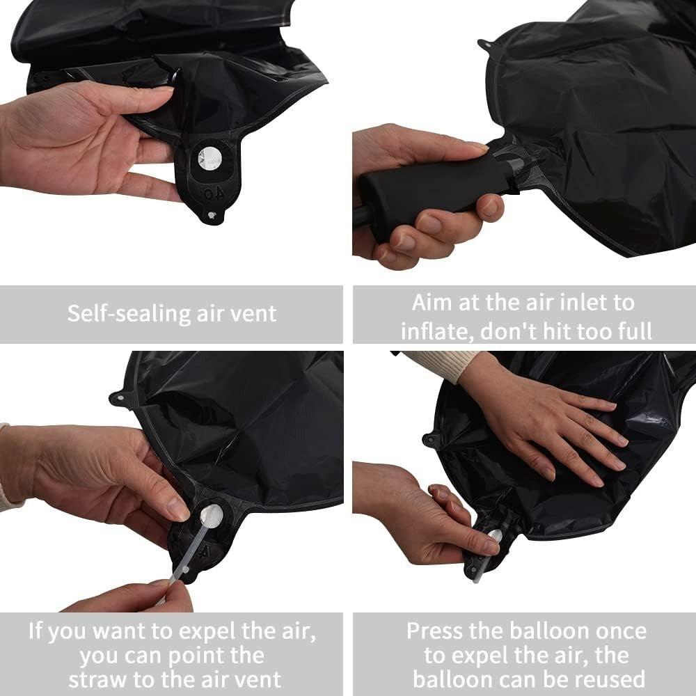 Balon Folie Metalizata Litera P, 40 cm, Umflati cu Heliu sau Aer, Ambalaj Individual, Pai inclus, Negru