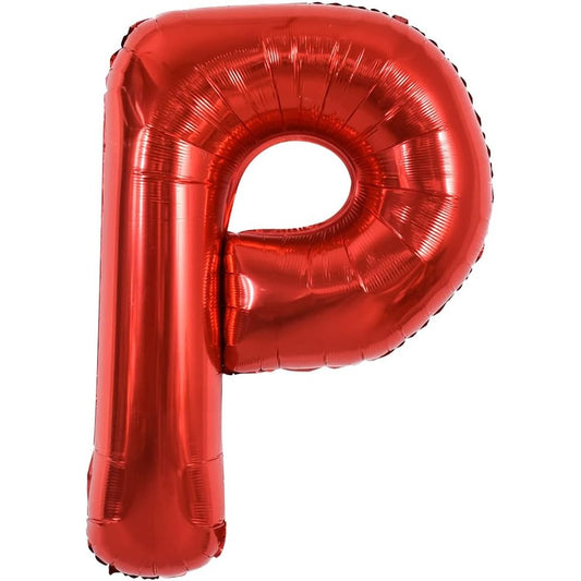 Balon Folie Metalizata Litera P, 40 cm, Umflati cu Heliu sau Aer, Ambalaj Individual, Pai inclus, Rosu