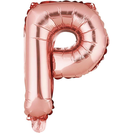 Balon Folie Metalizata Litera P, 40 cm, Umflati cu Heliu sau Aer, Ambalaj Individual, Pai inclus, Rose Gold