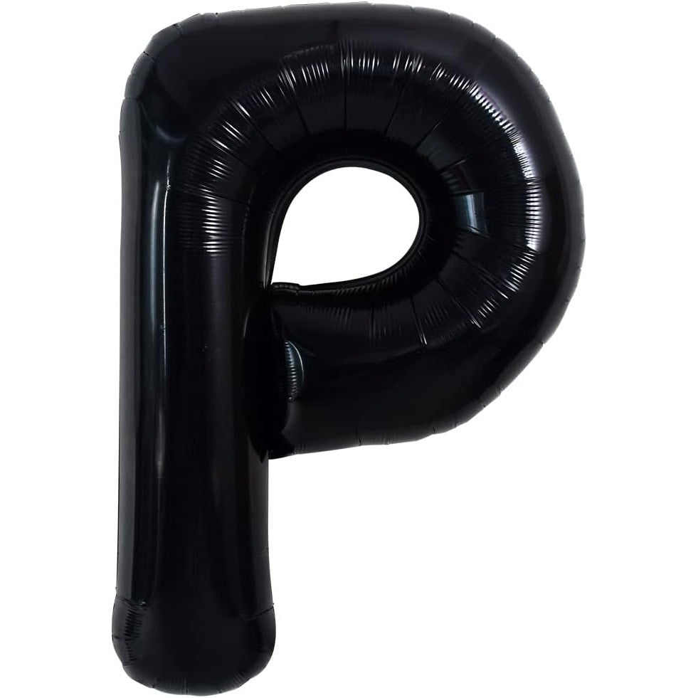 Balon Folie Metalizata Litera P, 40 cm, Umflati cu Heliu sau Aer, Ambalaj Individual, Pai inclus, Negru