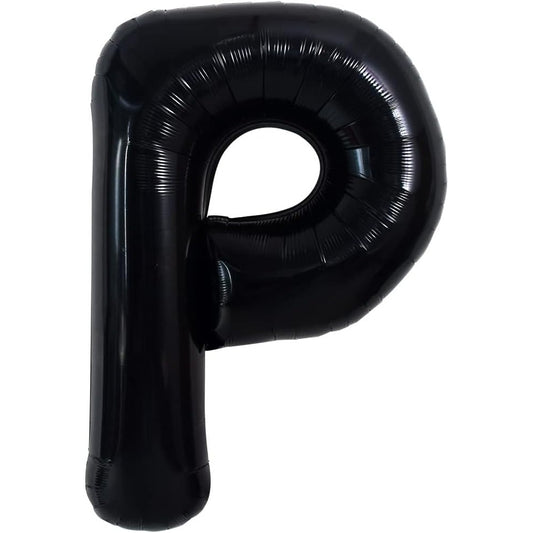 Balon Folie Metalizata Litera P, 40 cm, Umflati cu Heliu sau Aer, Ambalaj Individual, Pai inclus, Negru