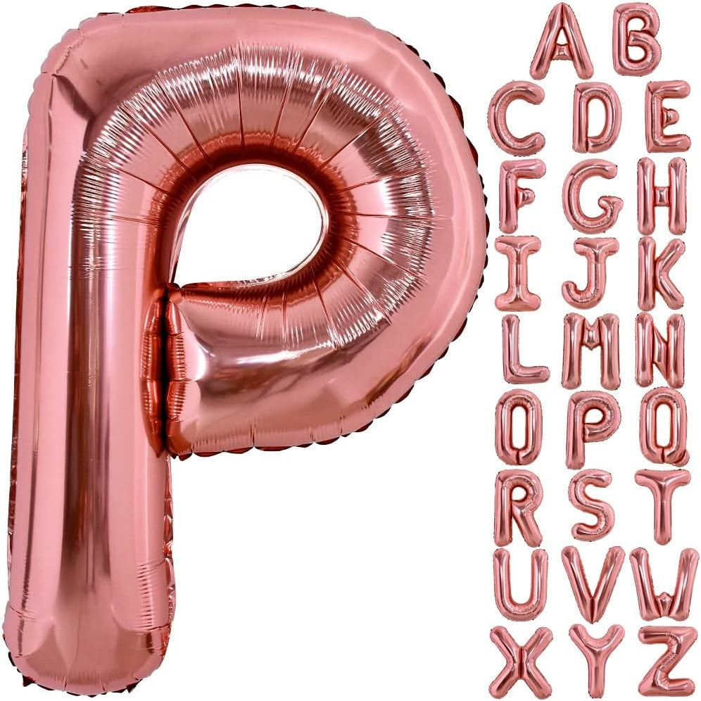 Balon Folie Metalizata Litera P, 80 cm, Umflati cu Heliu sau Aer, Ambalaj Individual, Pai inclus, Rose Gold