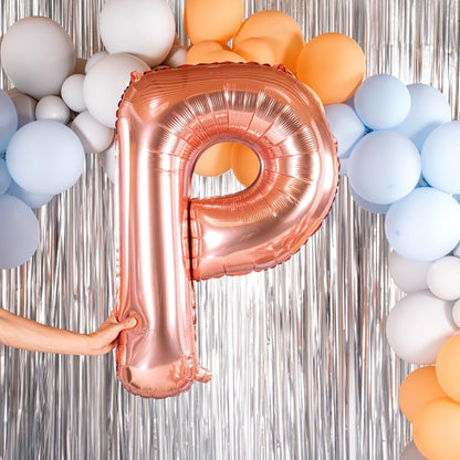 Balon Folie Metalizata Litera P, 80 cm, Umflati cu Heliu sau Aer, Ambalaj Individual, Pai inclus, Rose Gold