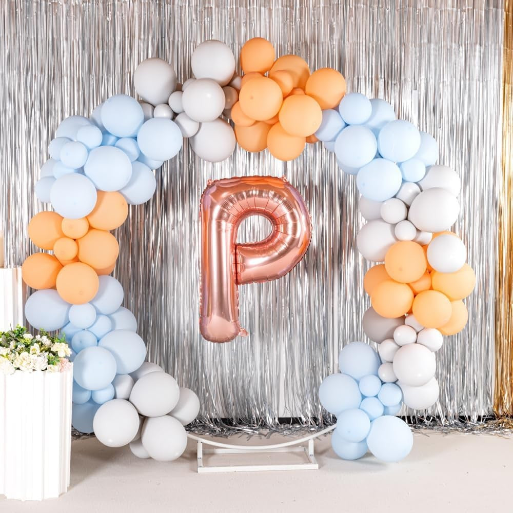 Balon Folie Metalizata Litera P, 80 cm, Umflati cu Heliu sau Aer, Ambalaj Individual, Pai inclus, Rose Gold